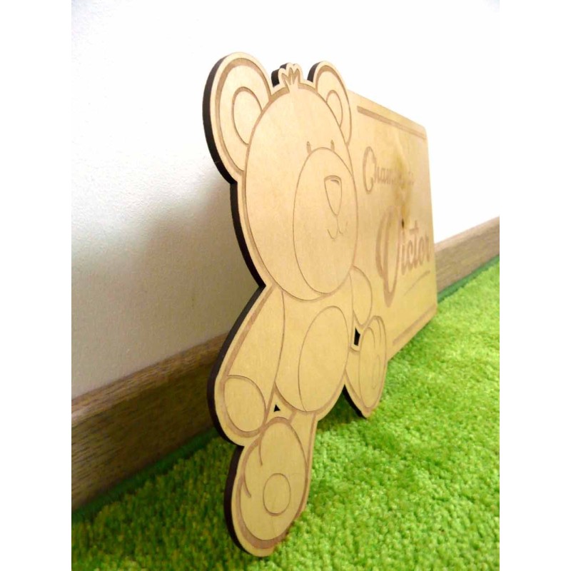 Plaque de porte pour chambre d'enfant en bois, modèle Lapin, Ours, Chat